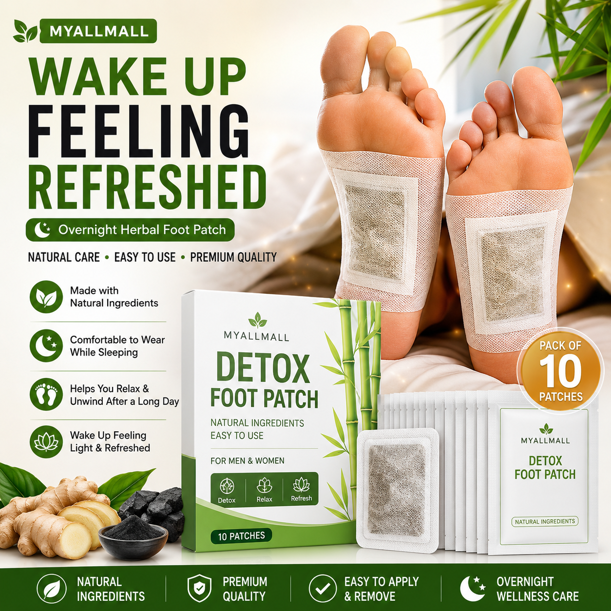 Myallmall Organic Natural Ingredients Detox Foot Pads for Body | Pack of 10